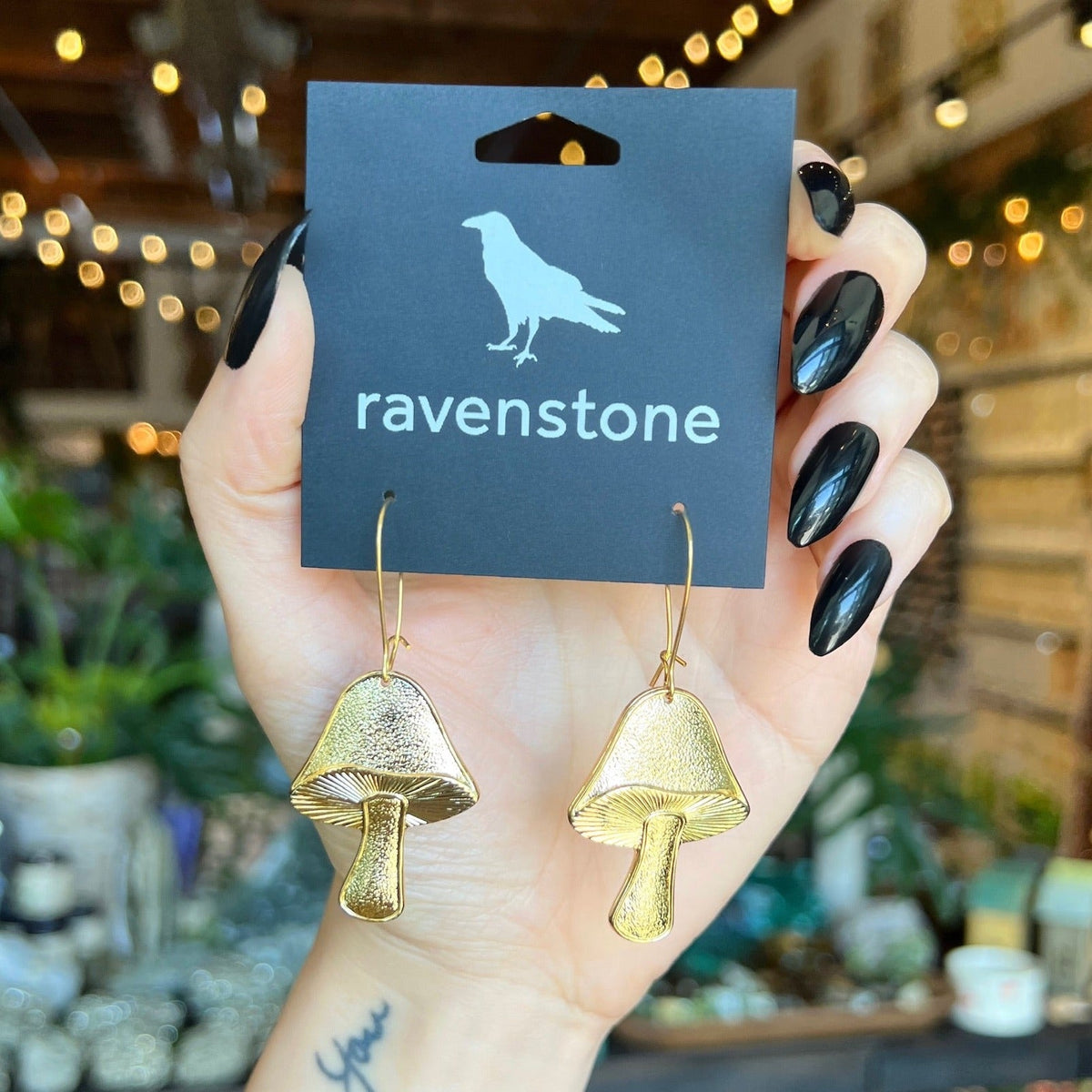 Ravenstone The Golden Button Mushroom Earrings