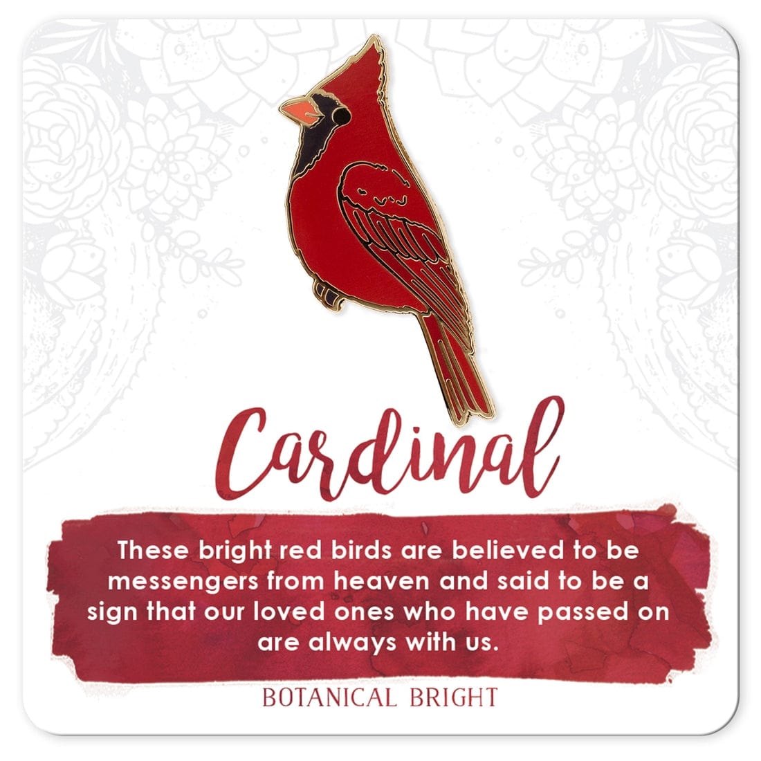Botanical Bright Cardinal Bird Enamel Pin