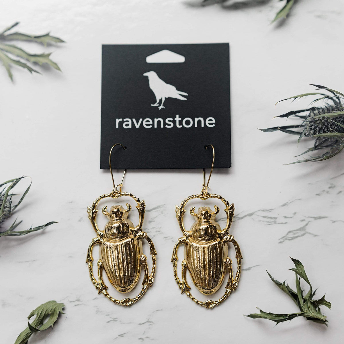 Ravenstone The Big Golden Scarab Beetle Earrings