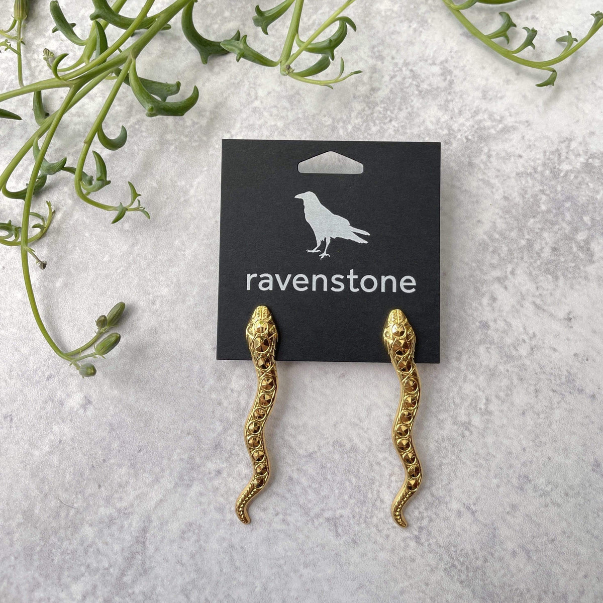 Ravenstone The Golden Snake Stud Earrings
