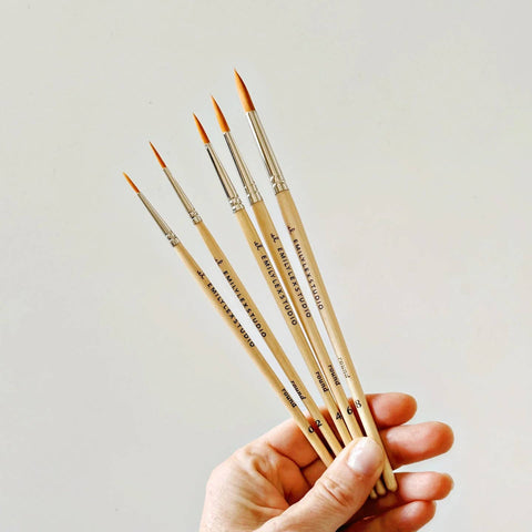Watercolor Paintbrush Set of Five Wood Brushes