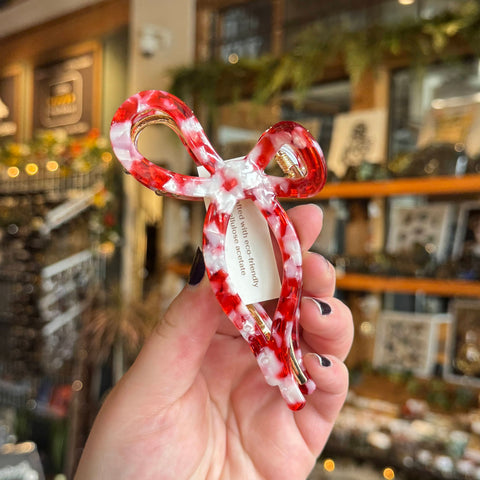 Adorro Ribbon Claw Clip | Red + White