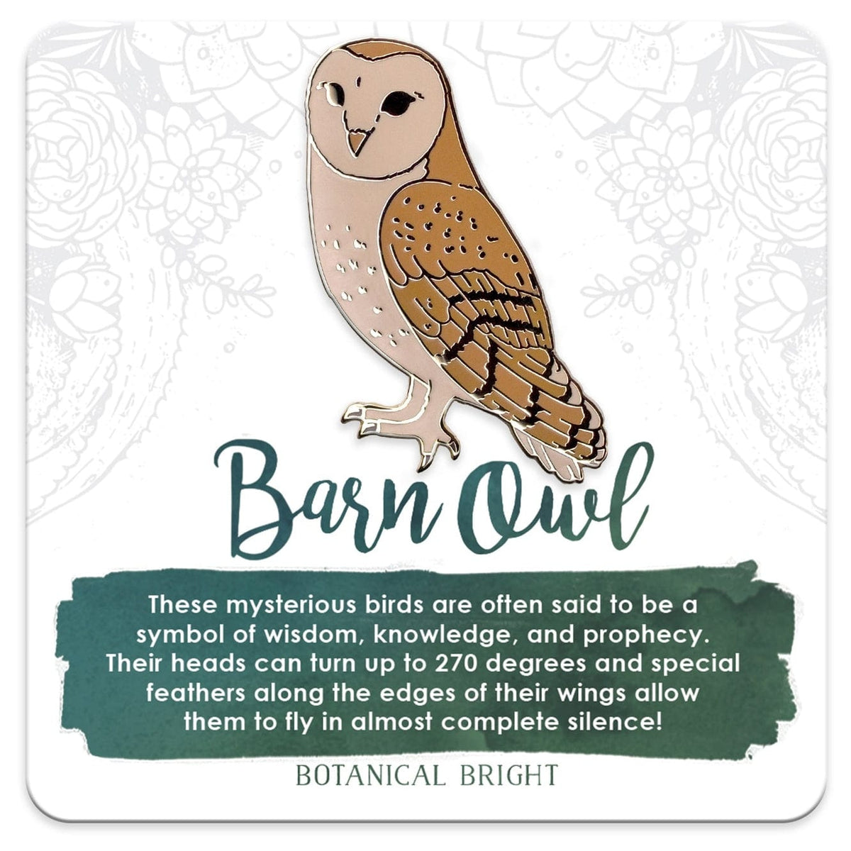 Botanical Bright Barn Owl Enamel Pin