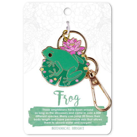 Botanical Bright Frog and Water Lily Enamel Keychain
