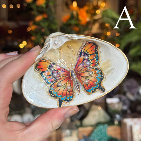 Eleanora Soroca A Footed Decoupage Shell Dish | Butterfly