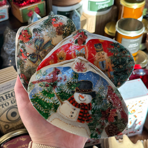Eleanora Soroca Choose your design. Holiday Decoupage Shell Jewelry Dish