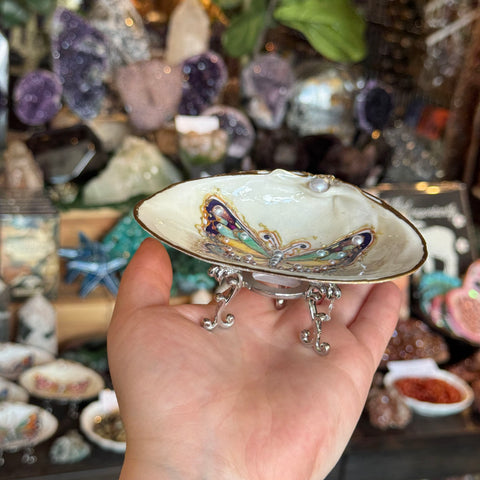 Eleanora Soroca Footed Decoupage Shell Dish | Butterfly