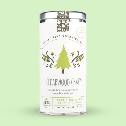 Flying Bird Botanicals Cedarwood Chai | 15 Tea Bag Tin