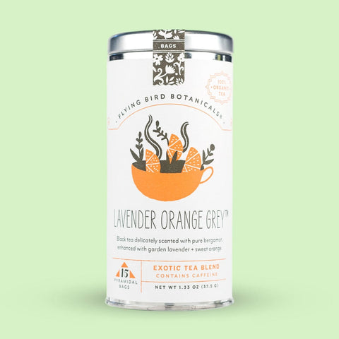 Flying Bird Botanicals Lavender Orange Grey | 15 Tea Bag Tin