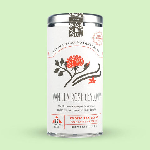 Flying Bird Botanicals Vanilla Rose Ceylon | 15 Tea Bag Tin