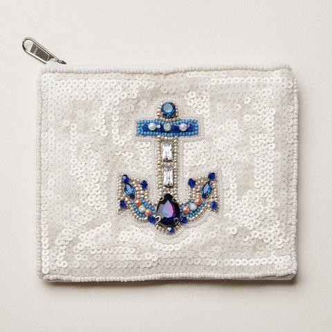 Frem Beaded Sequin Anchor Zipper Pouch