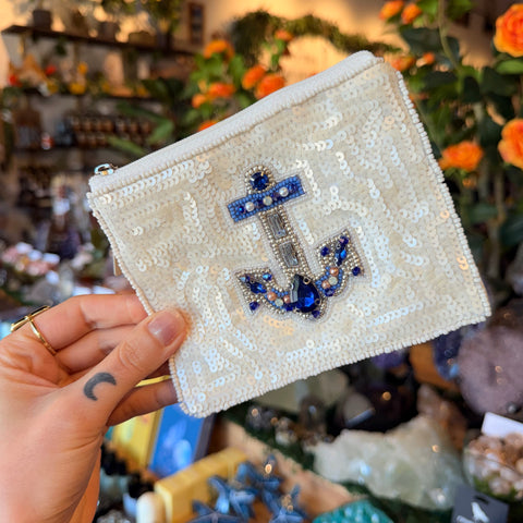 Frem Beaded Sequin Anchor Zipper Pouch
