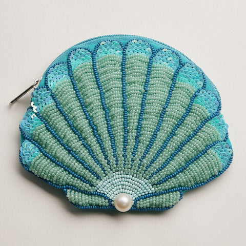 Frem Seashell Beaded Zipper Pouch | Blue