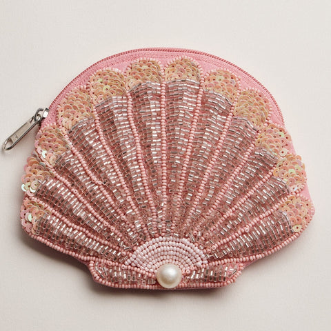 Frem Seashell Beaded Zipper Pouch | Pink