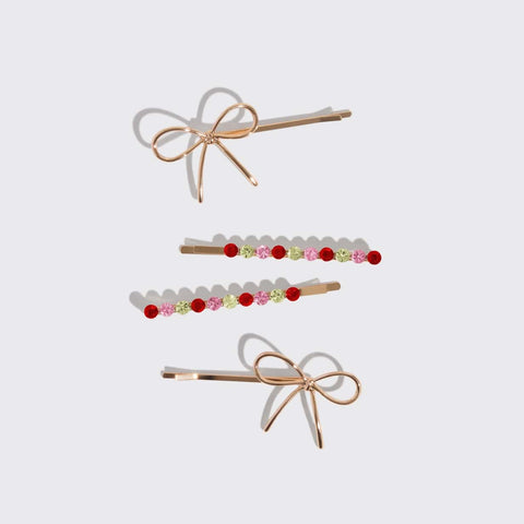 Kitsch Holiday Gemstone and Bow Bobby Pins