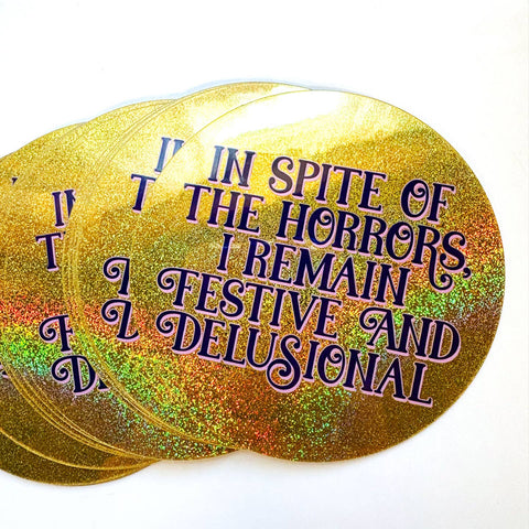 Krystan Saint Cat In Spite of the Horrors Glitter Sticker