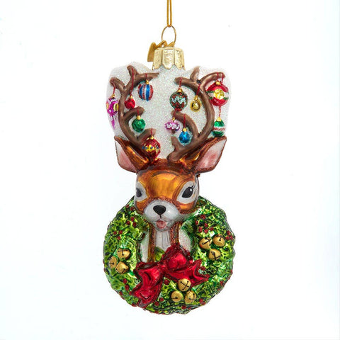 Kurt S. Adler, Inc. Glass Deer & Wreath Ornament