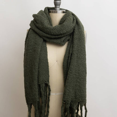 Leto Accessories Cozy Knit Scarf with Tassels | Olive