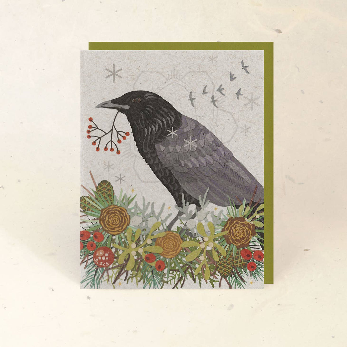 Little Golden Fox Designs Winter Crow Holiday Paper Card