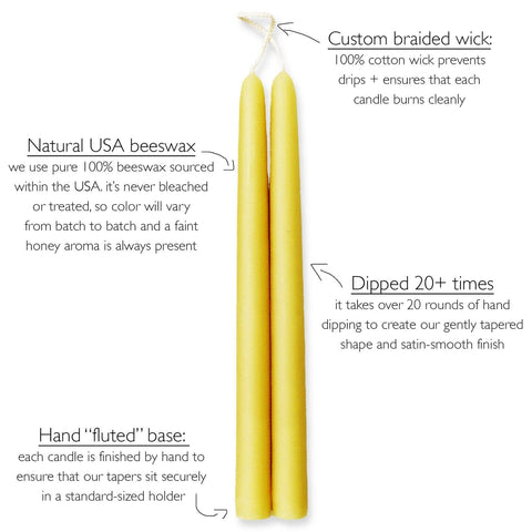 Mole Hollow Candles Pure Beeswax Taper Candles | 10"