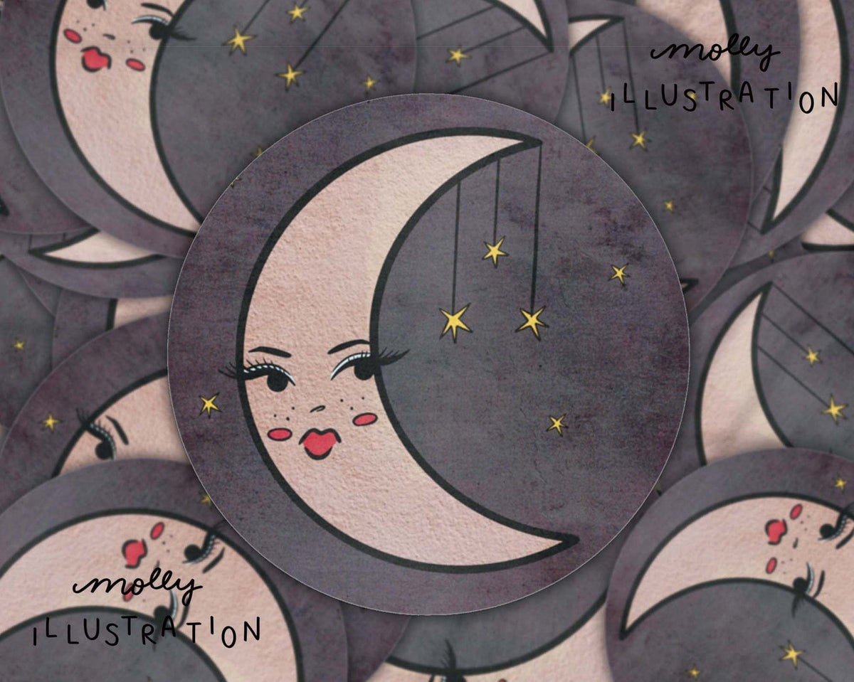 Molly Illustration Pouty Moon Sticker