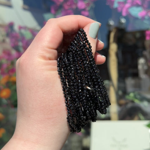Faceted Black Spinel Stretch Bracelet | 4mm