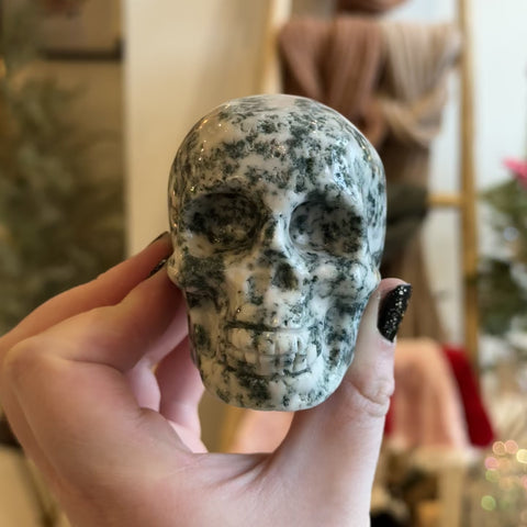 Moss Agate Skull "Lawrence"