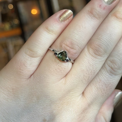 Moldavite and Garnet Ring "Noa" - Size 9.5