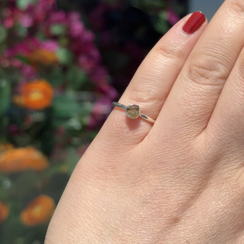 Raw Moldavite Ring "Rosalina" - Size 7