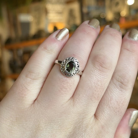 Moldavite Ring "Rose" - Size 8
