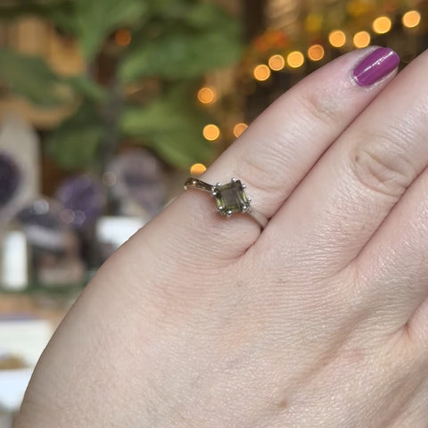 Faceted Square Moldavite Ring "Quinn" - Size 7.5