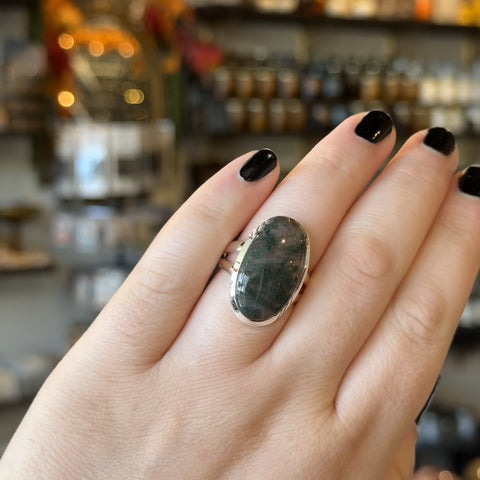 Moss Agate Ring "Tricia" - Size 9