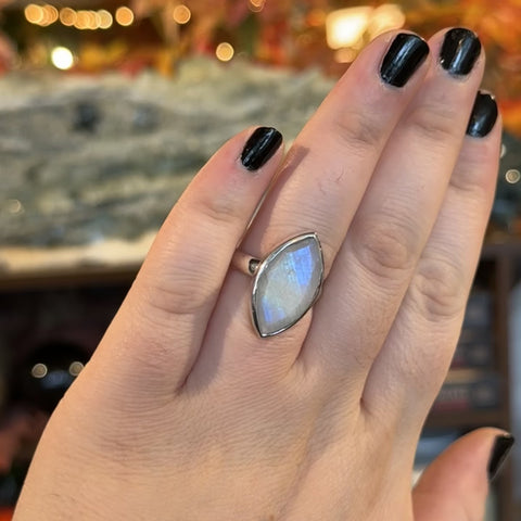 Rainbow Moonstone Ring "Miranda" - Size 9