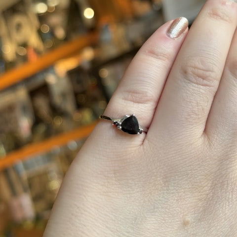 Moldavite and Garnet Ring "Marissa" - Size 6.5