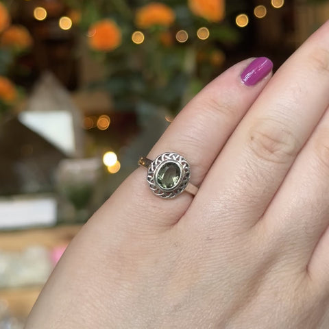 Ornate Moldavite Ring "Delilah" - Size 6