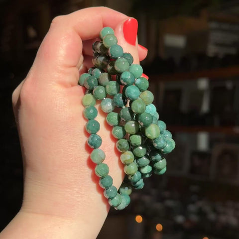 Faceted Moss Agate Stretch Bracelet