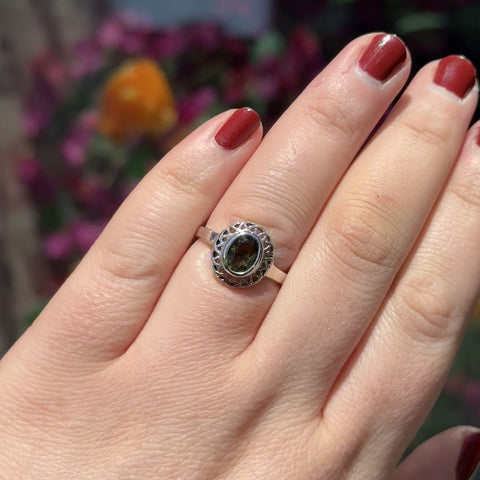 Ornate Moldavite Ring "Kim" - Size 8