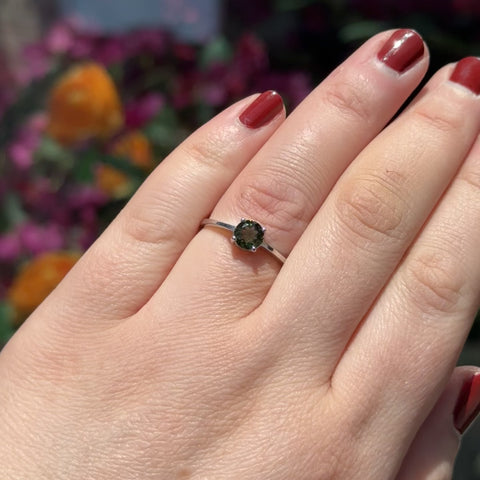 Faceted Moldavite Ring "Stormi" - Size 9