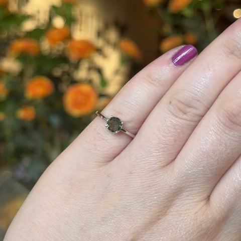 Faceted Moldavite Ring "Violet" - Size 6.5