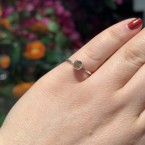 Raw Moldavite Ring "Josefina" - Size 7