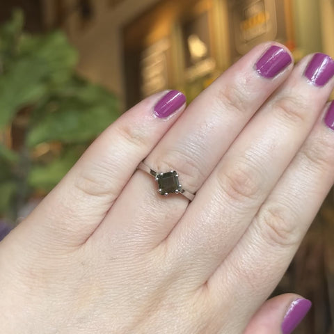 Faceted Square Moldavite Ring "Willow" - Size 8.5