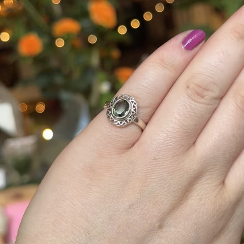 Ornate Moldavite Ring "Morgan" - Size 6