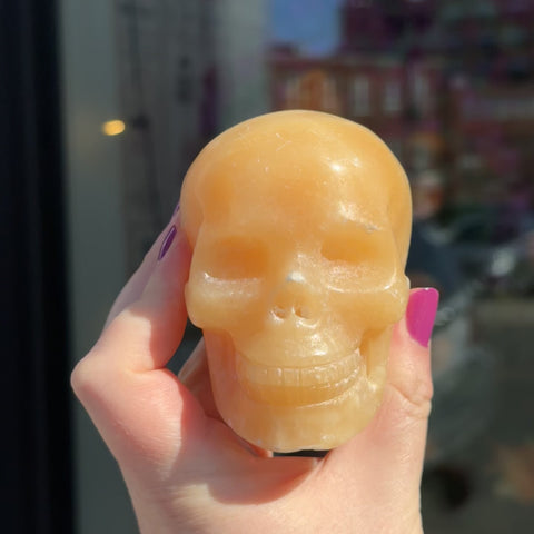 Orange Calcite Skull "Clementine"