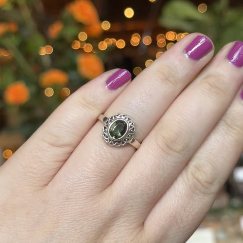Ornate Moldavite Ring "Ximena" - Size 8