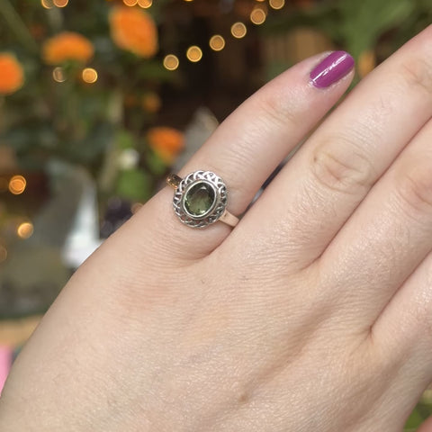 Ornate Moldavite Ring "Kinsley" - Size 6