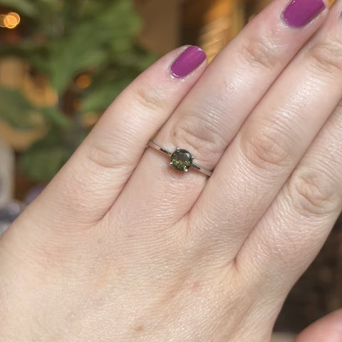 Faceted Moldavite Ring "Faith" - Size 9.5