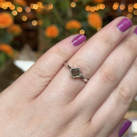 Faceted Square Moldavite Ring "Jasmine" - Size 8.5