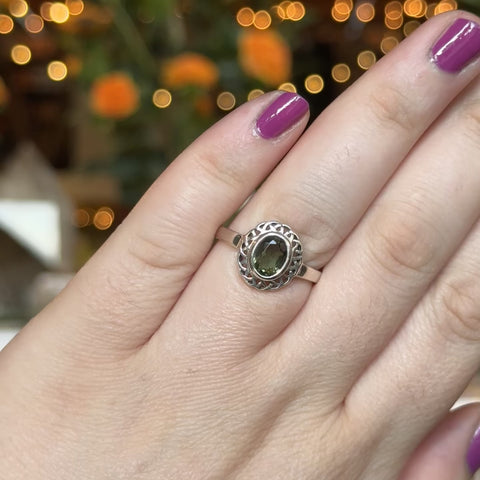 Ornate Moldavite Ring "Adeline" - Size 10