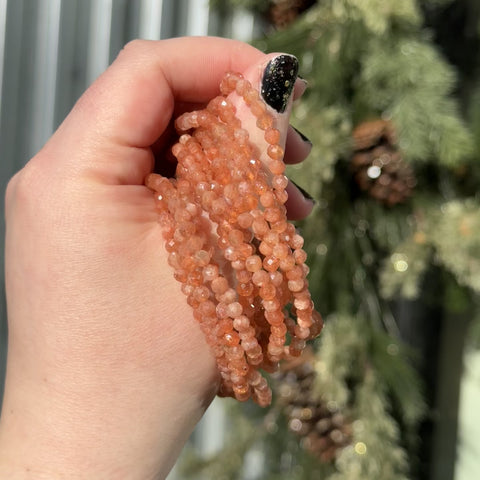 Faceted Sunstone Stretch Bracelet | 4mm