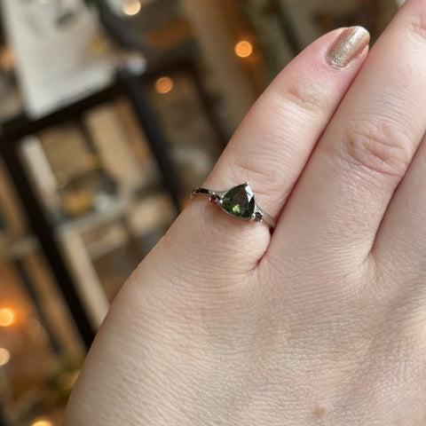 Moldavite and Garnet Ring "Scarlett" - Size 6.5